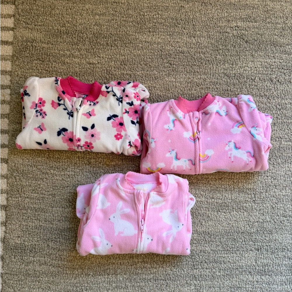EUC barely worn Little me girl fleece sleepers 9 M